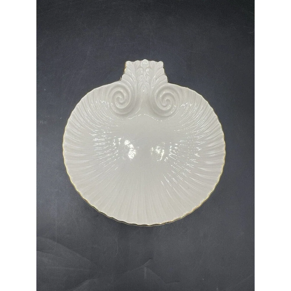 Lenox Aegean Shell Dish Ivory Porcelain Gold Trim Candy Ring Catchall Japan